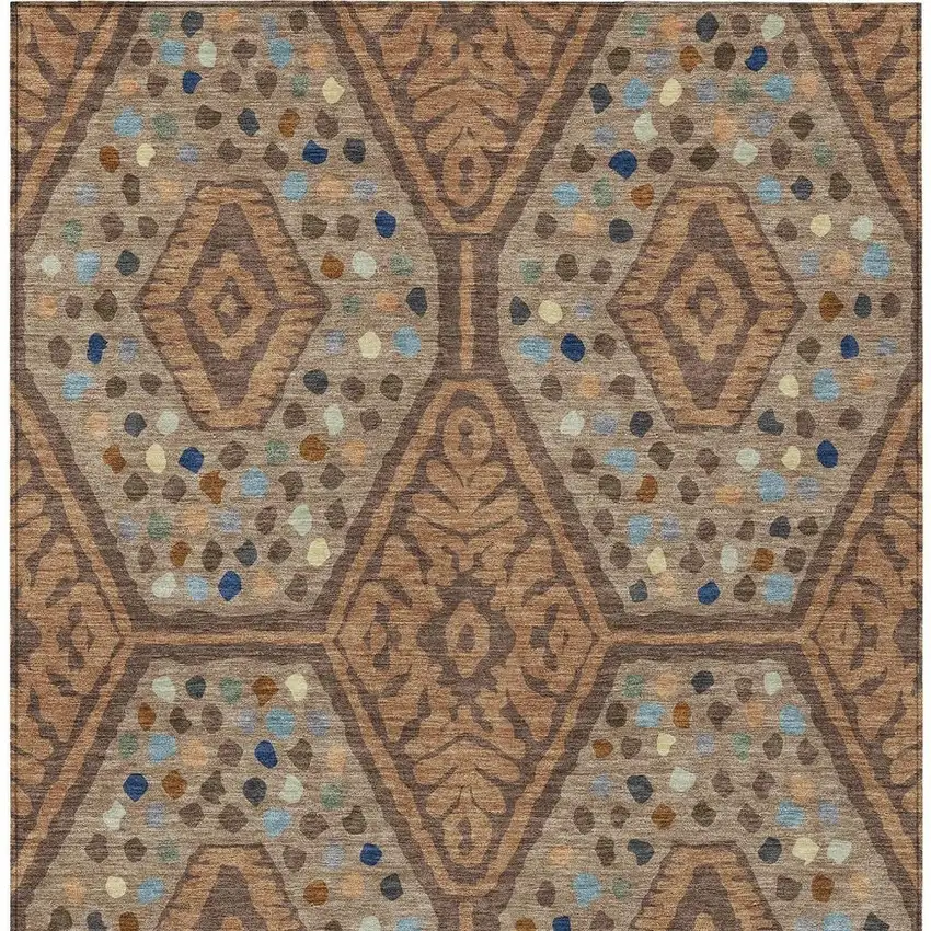 Copper And Orange Tribal Washable Indoor Outdoor Area Rug Photo 3