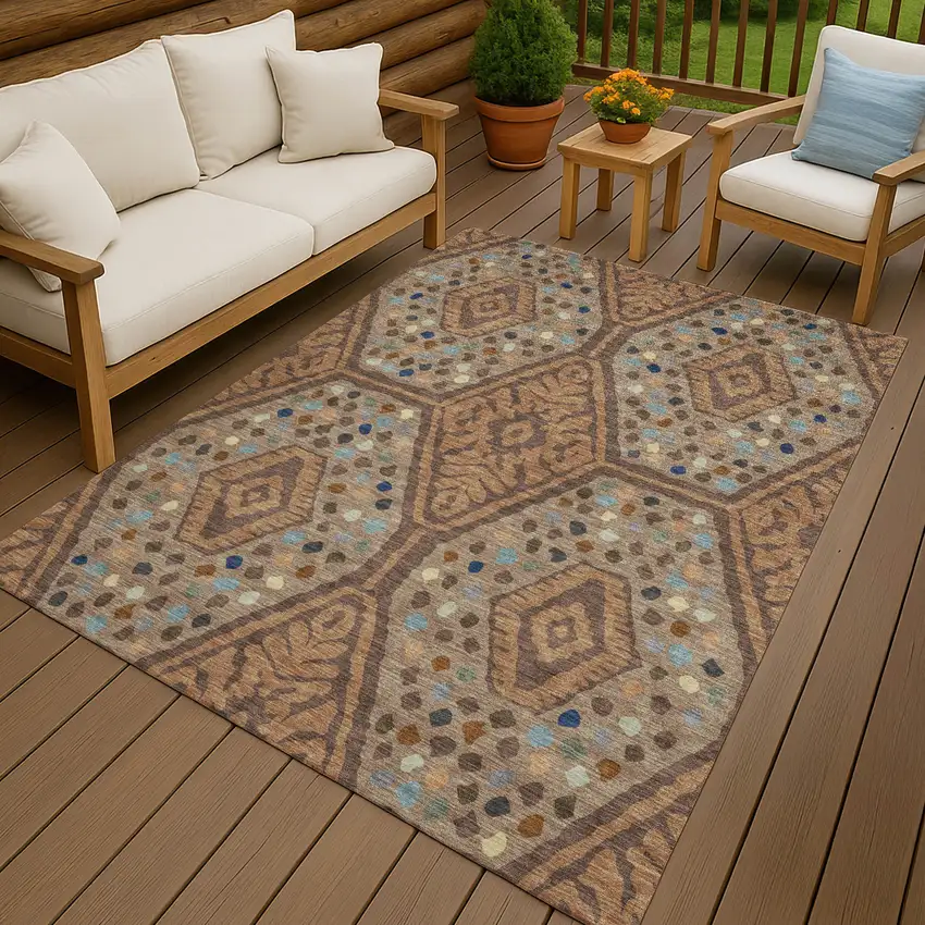 Copper And Orange Tribal Washable Indoor Outdoor Area Rug Photo 4