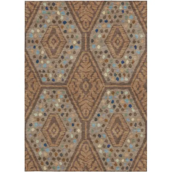 Copper And Orange Tribal Washable Indoor Outdoor Area Rug Photo 3