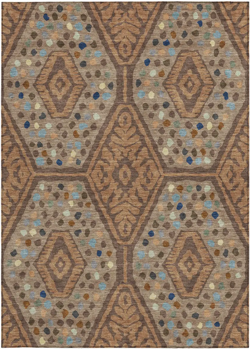 Copper And Orange Tribal Washable Indoor Outdoor Area Rug Photo 3