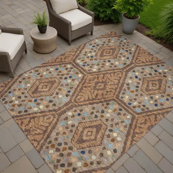 Copper And Orange Tribal Washable Indoor Outdoor Area Rug Photo 7
