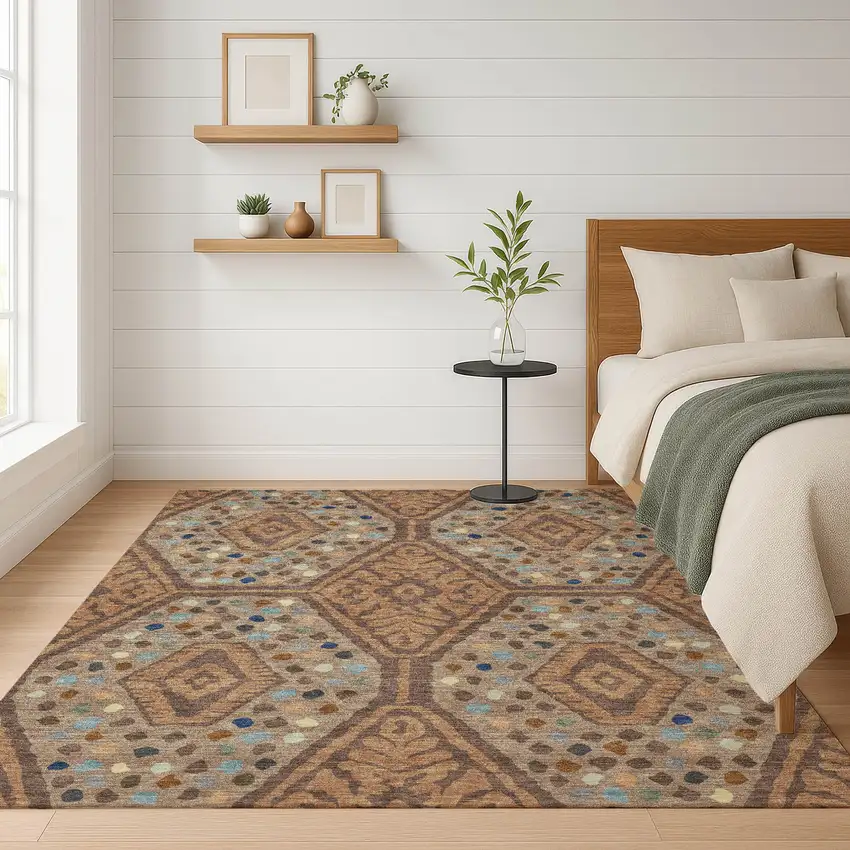 Copper And Orange Tribal Washable Indoor Outdoor Area Rug Photo 6