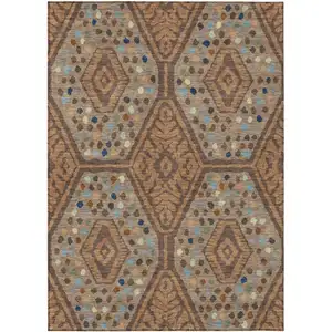 Photo of Copper And Orange Tribal Washable Indoor Outdoor Area Rug