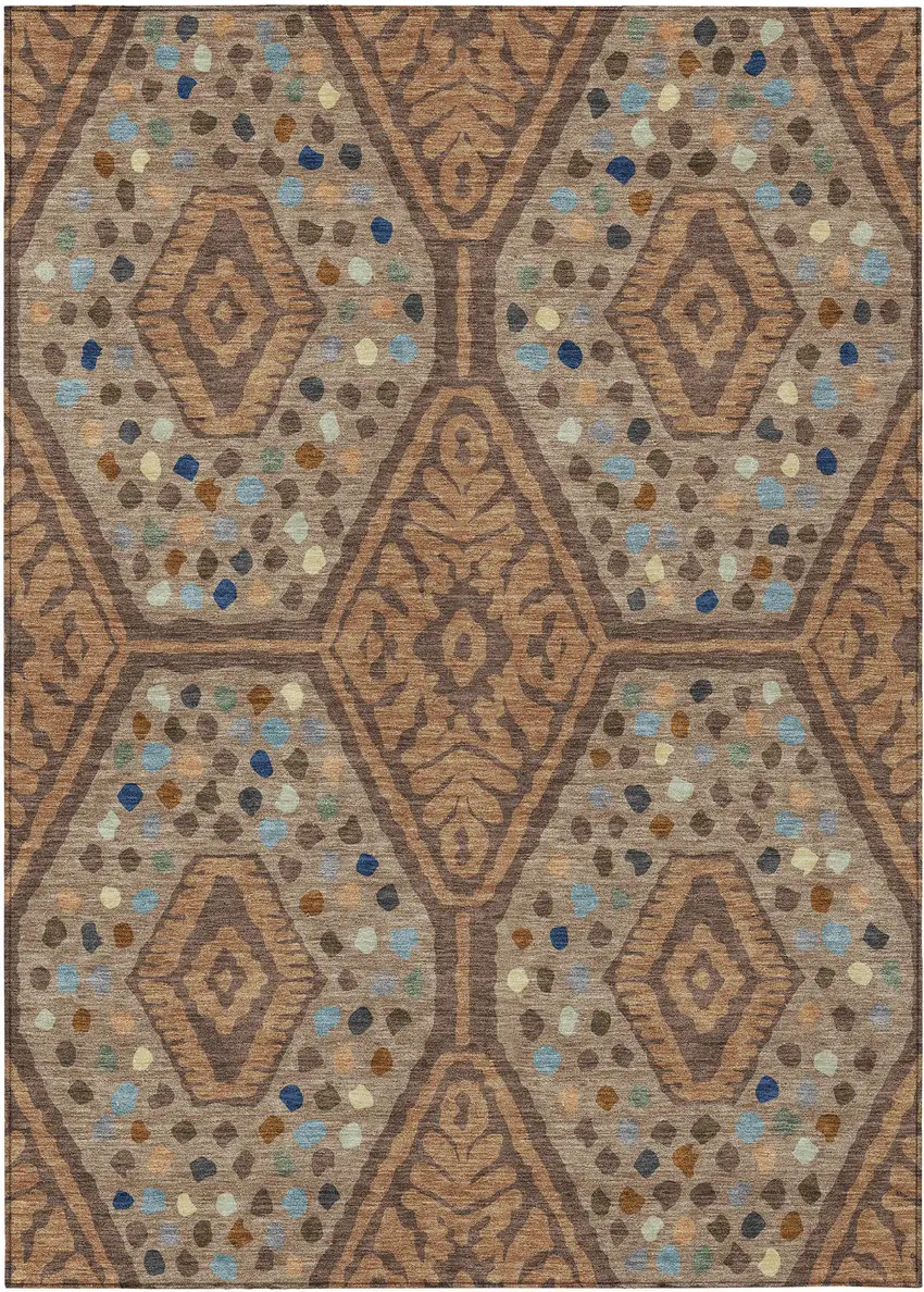 Copper And Orange Tribal Washable Indoor Outdoor Area Rug Photo 1