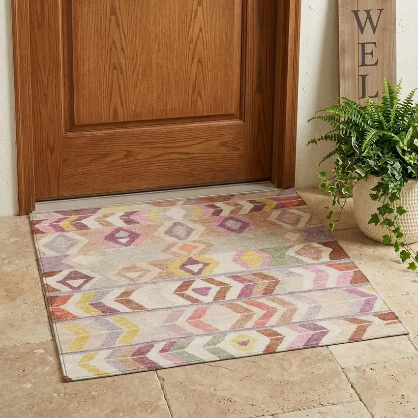 Copper And Orange Tribal Washable Indoor Outdoor Area Rug Photo 1