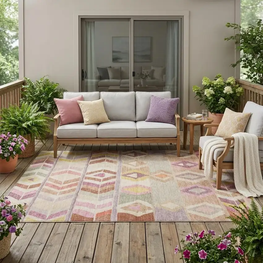 Copper And Orange Tribal Washable Indoor Outdoor Area Rug Photo 1