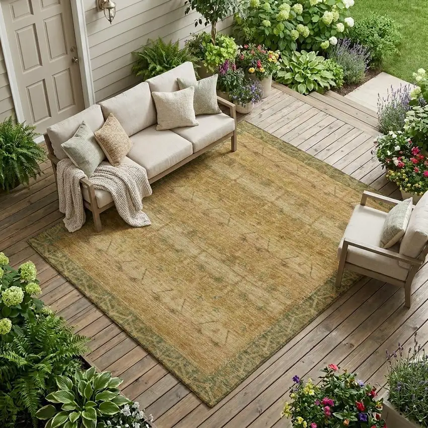 Copper And Orange Tribal Washable Indoor Outdoor Area Rug Photo 1