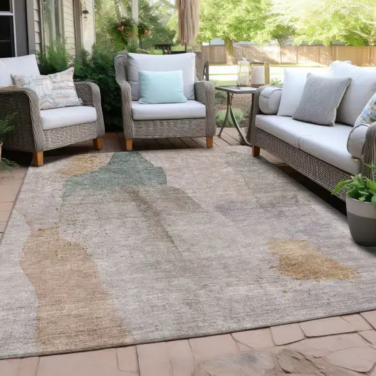 Copper And Pale Aqua Abstract Washable Indoor Outdoor Area Rug Photo 5
