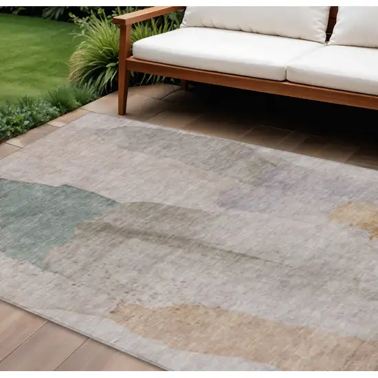 Copper And Pale Aqua Abstract Washable Indoor Outdoor Area Rug Photo 2