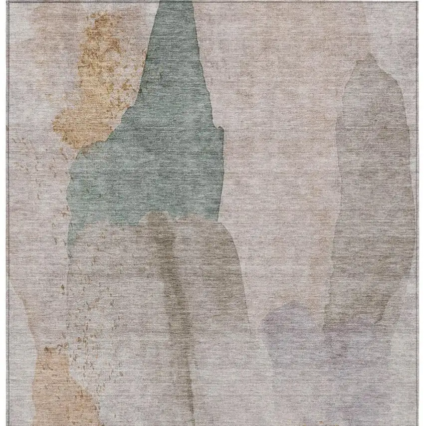 Copper And Pale Aqua Abstract Washable Indoor Outdoor Area Rug Photo 1