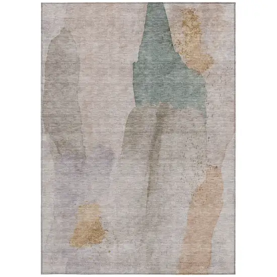 Copper And Pale Aqua Abstract Washable Indoor Outdoor Area Rug Photo 9