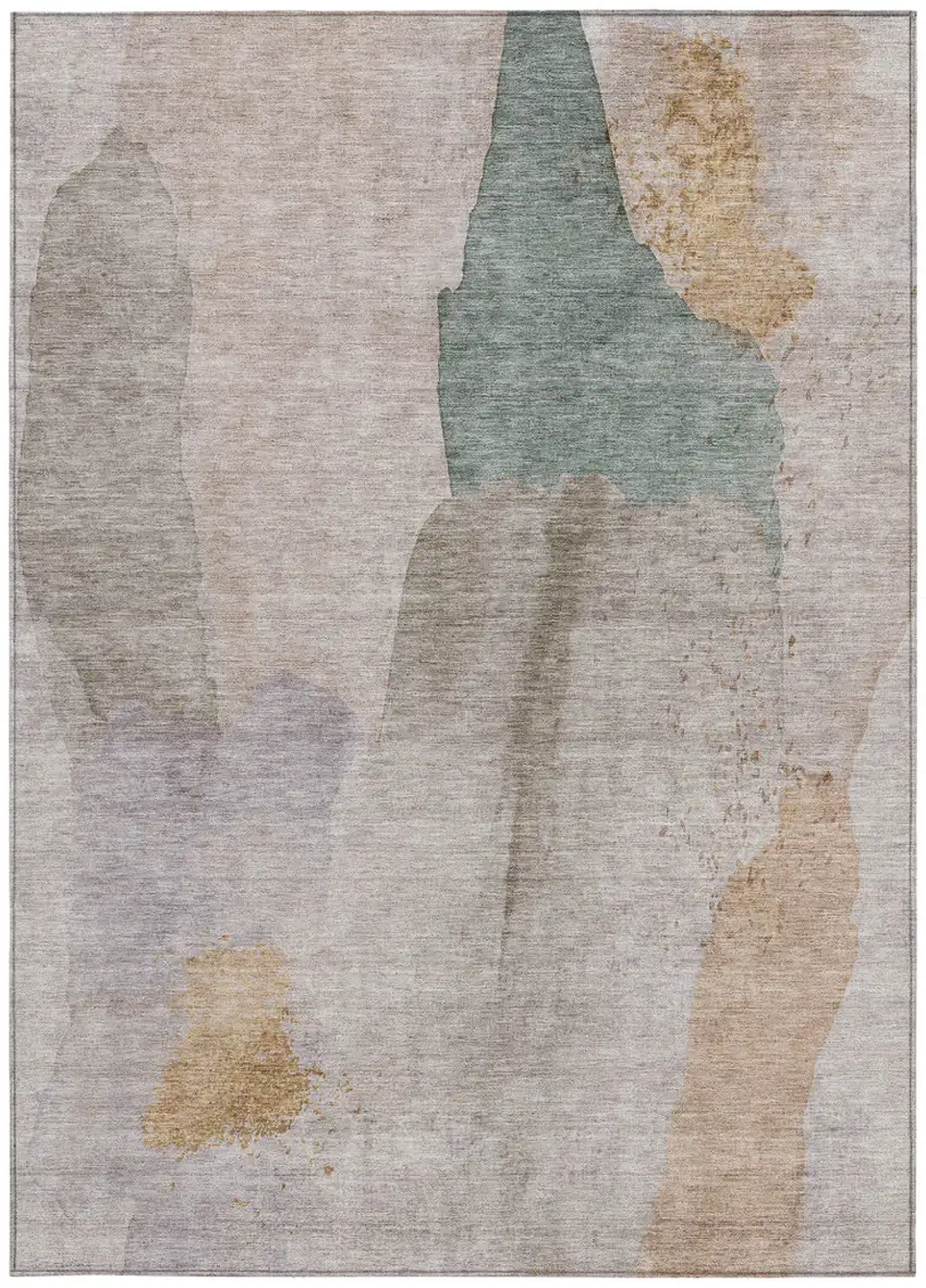 Copper And Pale Aqua Abstract Washable Indoor Outdoor Area Rug Photo 9