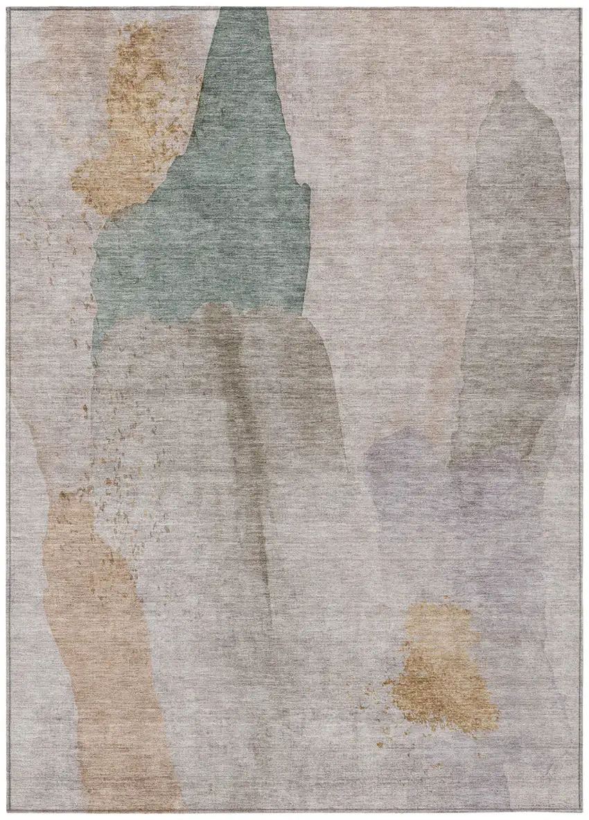 Copper And Pale Aqua Abstract Washable Indoor Outdoor Area Rug Photo 8