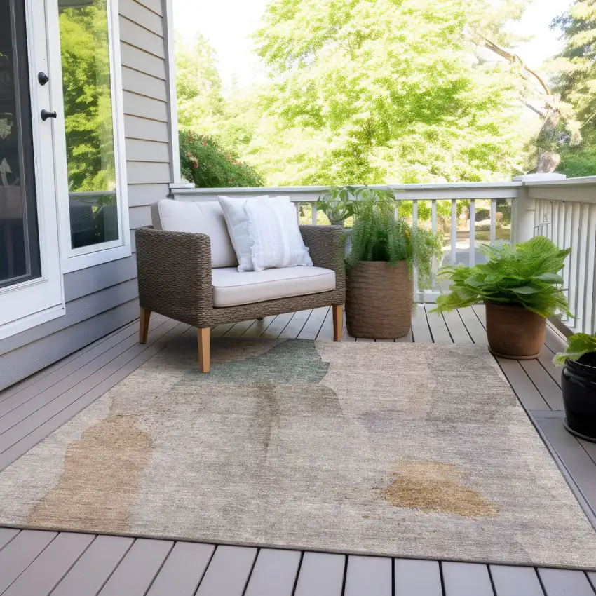 Copper And Pale Aqua Abstract Washable Indoor Outdoor Area Rug Photo 7