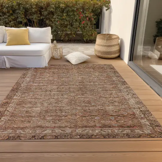Copper And Peach Floral Washable Indoor Outdoor Area Rug Photo 9