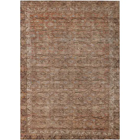 Copper And Peach Floral Washable Indoor Outdoor Area Rug Photo 1
