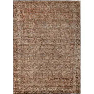 Photo of Copper And Peach Floral Washable Indoor Outdoor Area Rug