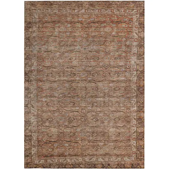 Copper And Peach Floral Washable Indoor Outdoor Area Rug Photo 4