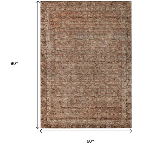 Copper And Peach Floral Washable Indoor Outdoor Area Rug Photo 8