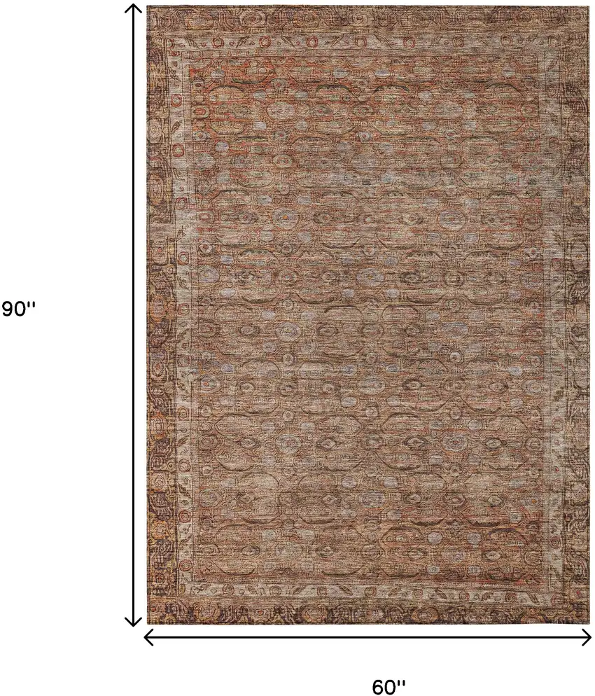 Copper And Peach Floral Washable Indoor Outdoor Area Rug Photo 8