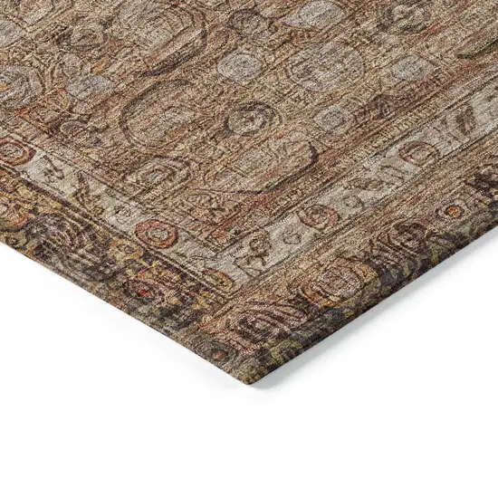 Copper And Peach Floral Washable Indoor Outdoor Area Rug Photo 6
