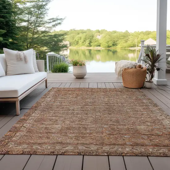 Copper And Peach Floral Washable Indoor Outdoor Area Rug Photo 6