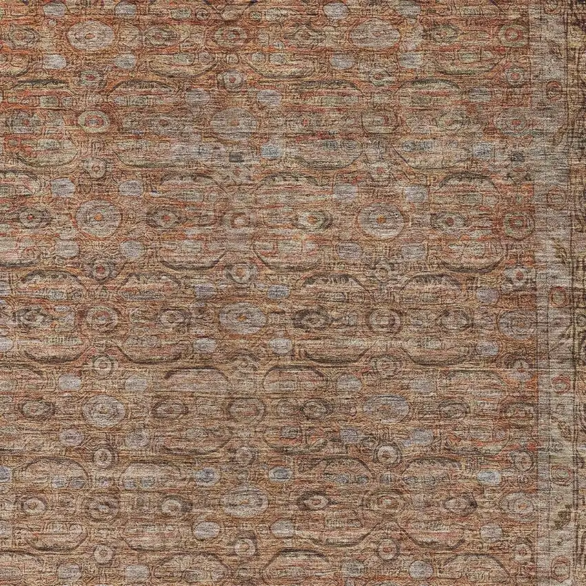 Copper And Peach Floral Washable Indoor Outdoor Area Rug Photo 4