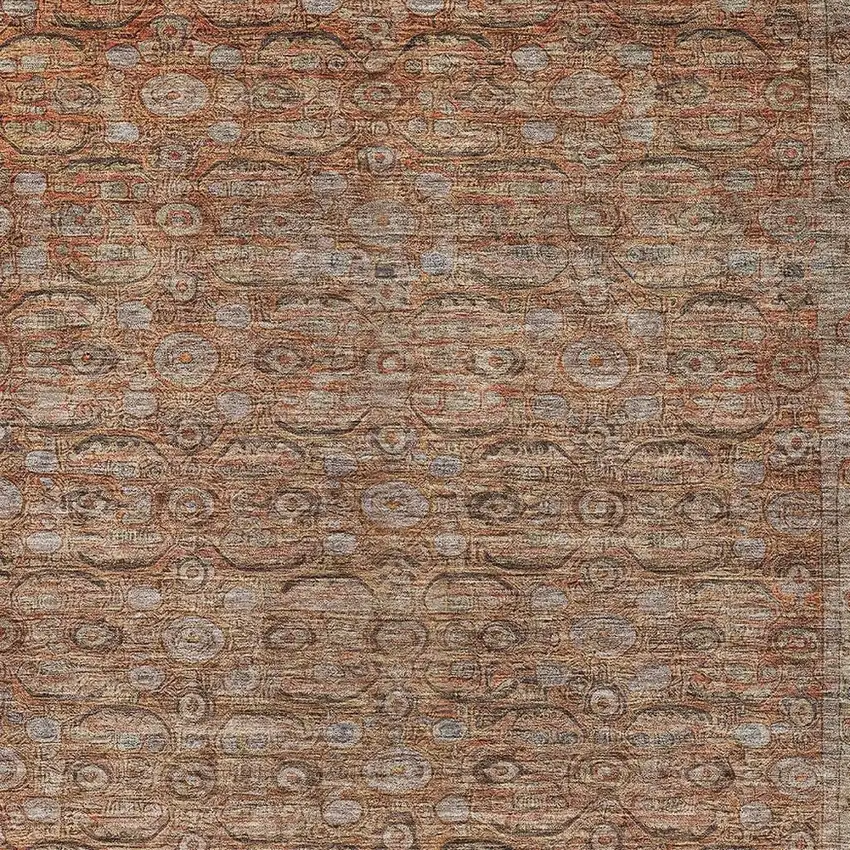 Copper And Peach Floral Washable Indoor Outdoor Area Rug Photo 4