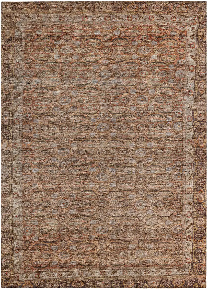 Copper And Peach Floral Washable Indoor Outdoor Area Rug Photo 3