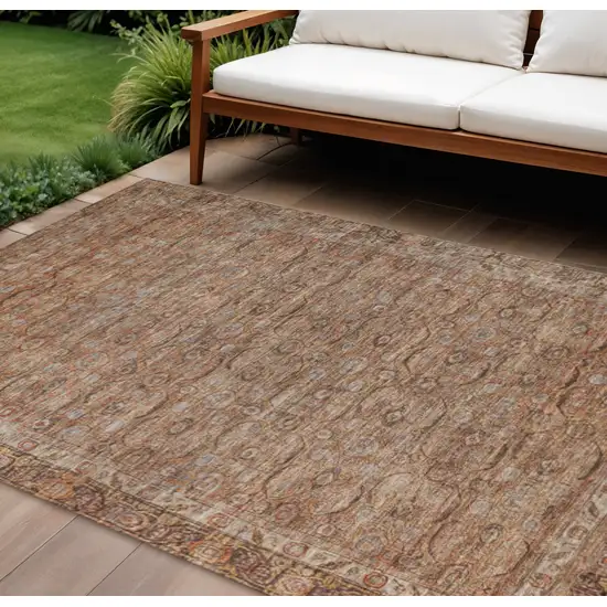 Copper And Peach Floral Washable Indoor Outdoor Area Rug Photo 2