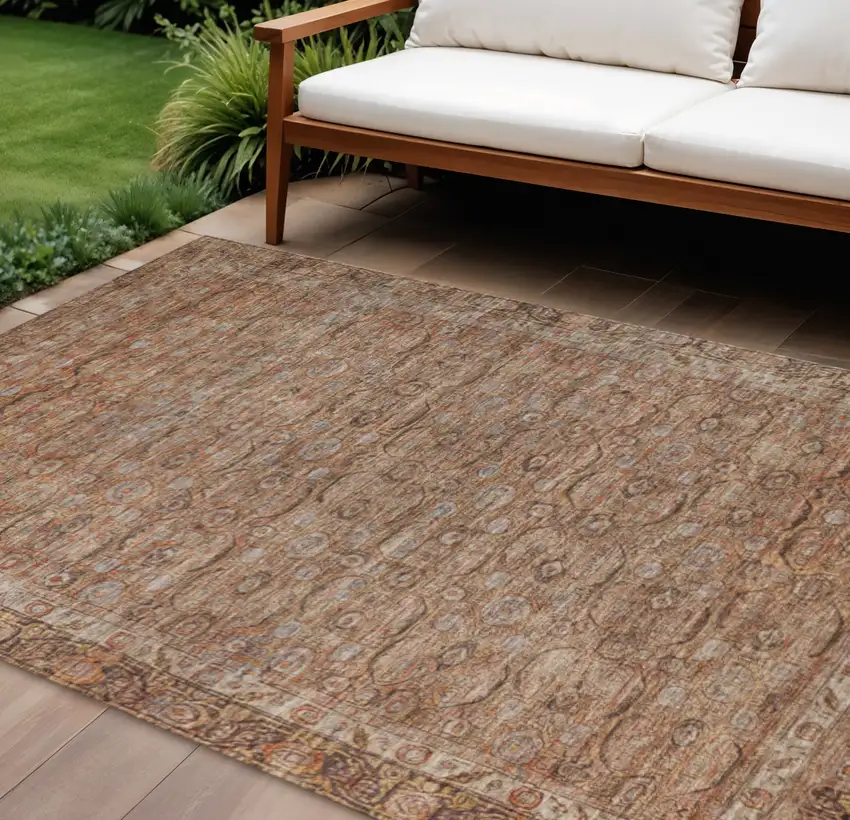 Copper And Peach Floral Washable Indoor Outdoor Area Rug Photo 2