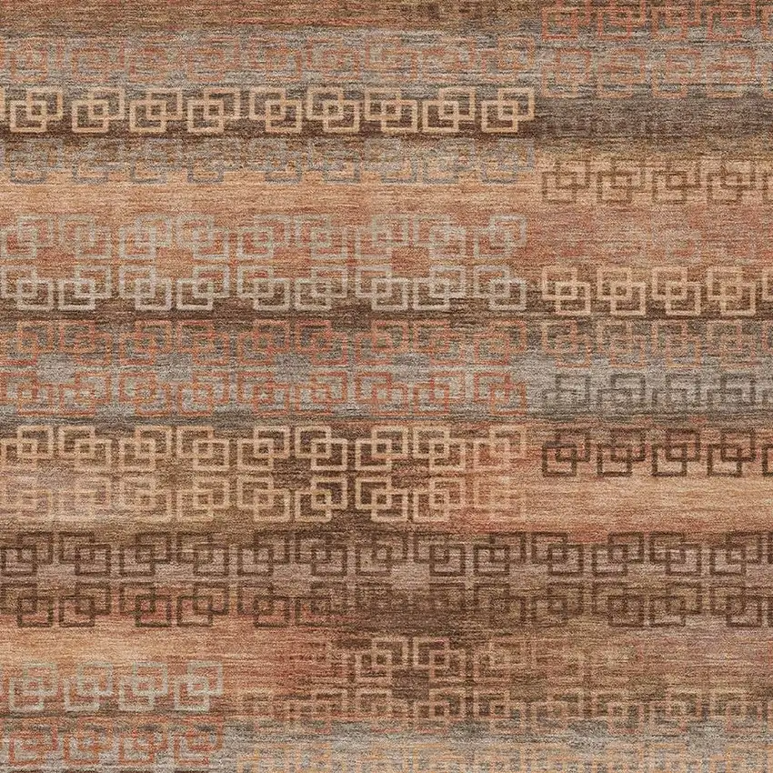 Copper And Peach Striped Washable Indoor Outdoor Area Rug Photo 8
