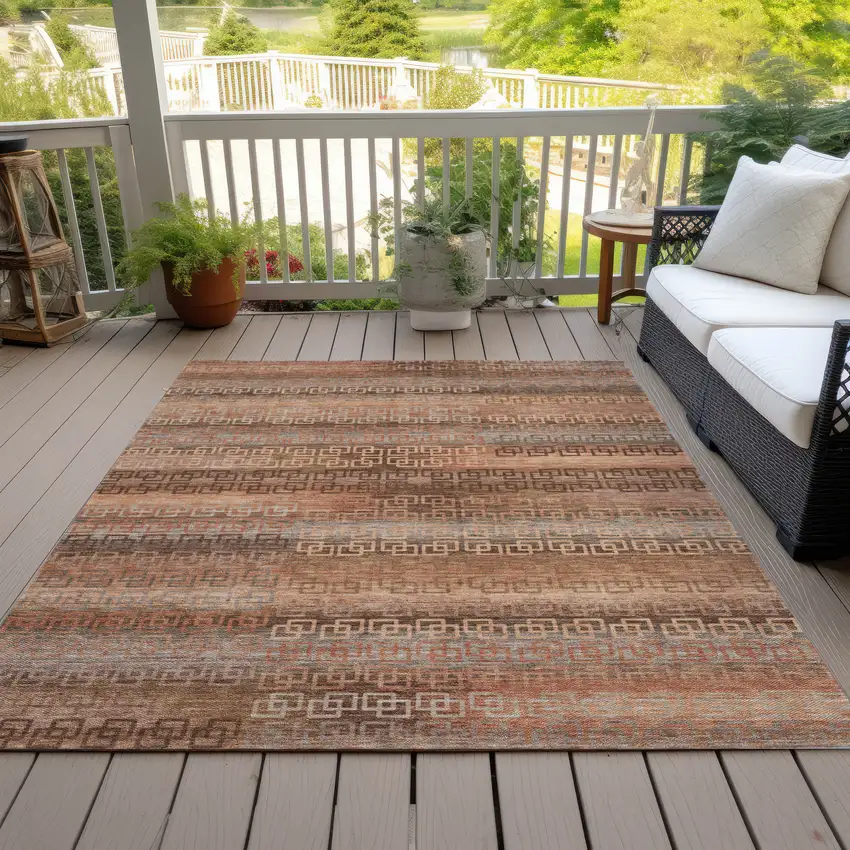 Copper And Peach Striped Washable Indoor Outdoor Area Rug Photo 8