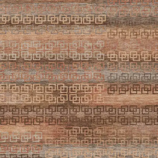 Copper And Peach Striped Washable Indoor Outdoor Area Rug Photo 8