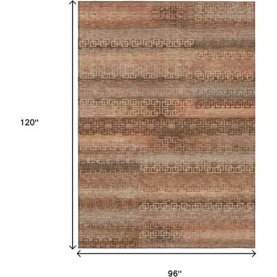 Copper And Peach Striped Washable Indoor Outdoor Area Rug Photo 9