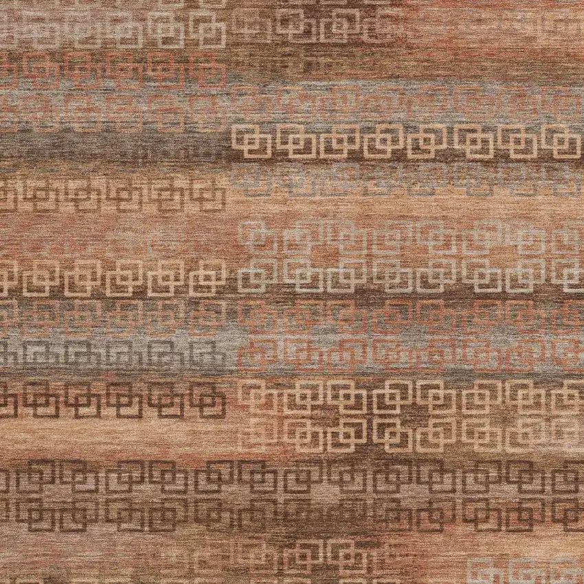 Copper And Peach Striped Washable Indoor Outdoor Area Rug Photo 3