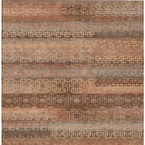 Copper And Peach Striped Washable Indoor Outdoor Area Rug Photo 9