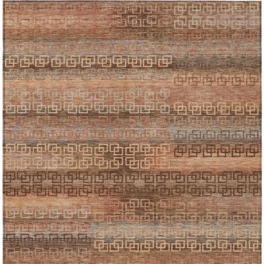 Copper And Peach Striped Washable Indoor Outdoor Area Rug Photo 9