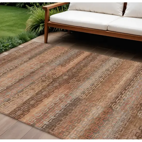 Copper And Peach Striped Washable Indoor Outdoor Area Rug Photo 2