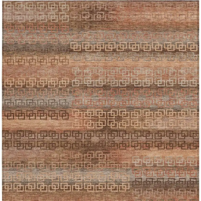Copper And Peach Striped Washable Indoor Outdoor Area Rug Photo 3
