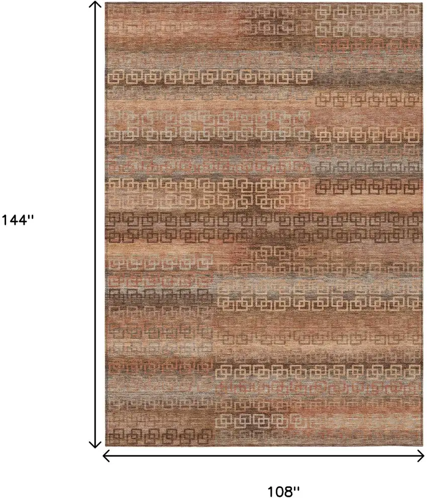 Copper And Peach Striped Washable Indoor Outdoor Area Rug Photo 9