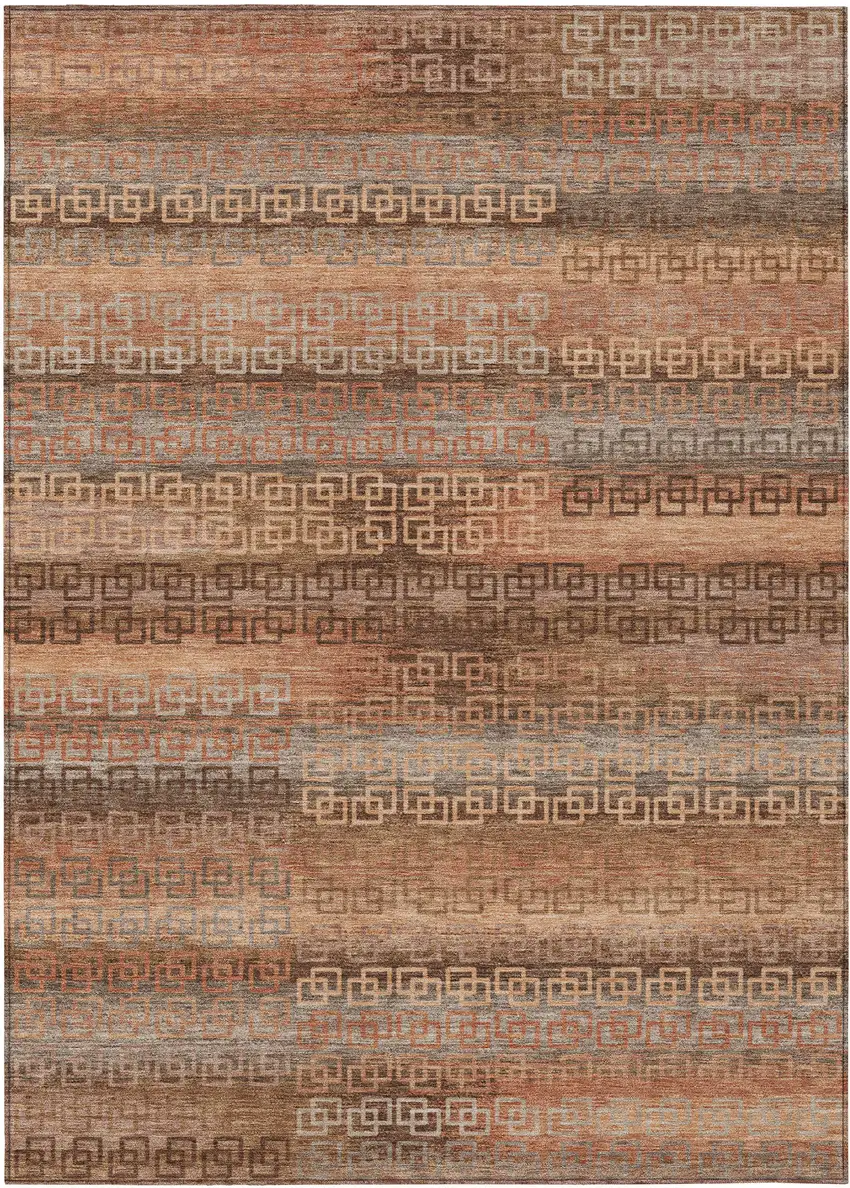 Copper And Peach Striped Washable Indoor Outdoor Area Rug Photo 8