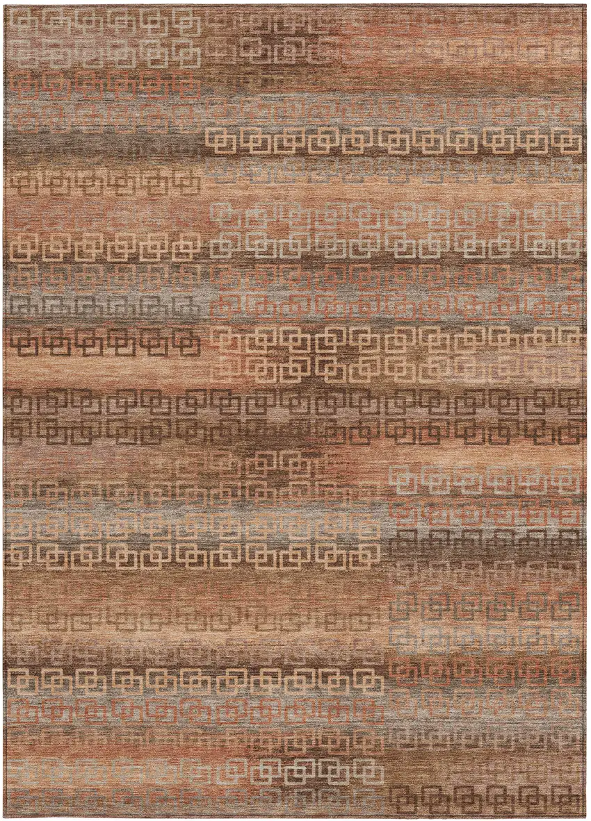 Copper And Peach Striped Washable Indoor Outdoor Area Rug Photo 3