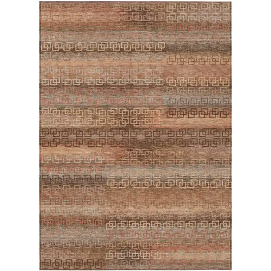 Copper And Peach Striped Washable Indoor Outdoor Area Rug Photo 8