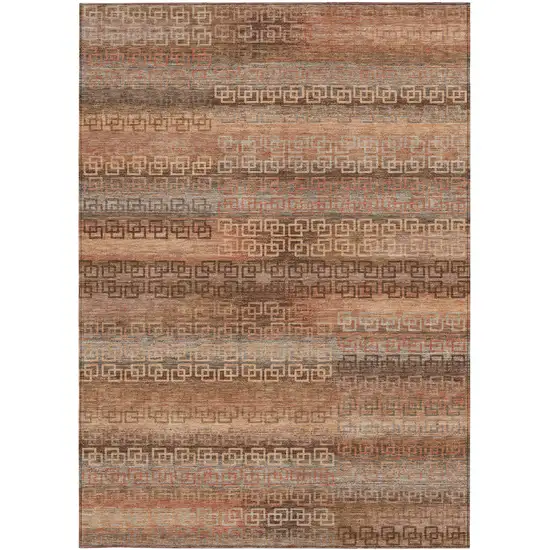 Copper And Peach Striped Washable Indoor Outdoor Area Rug Photo 1