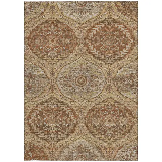 Copper And Pink Ogee Washable Indoor Outdoor Area Rug Photo 4