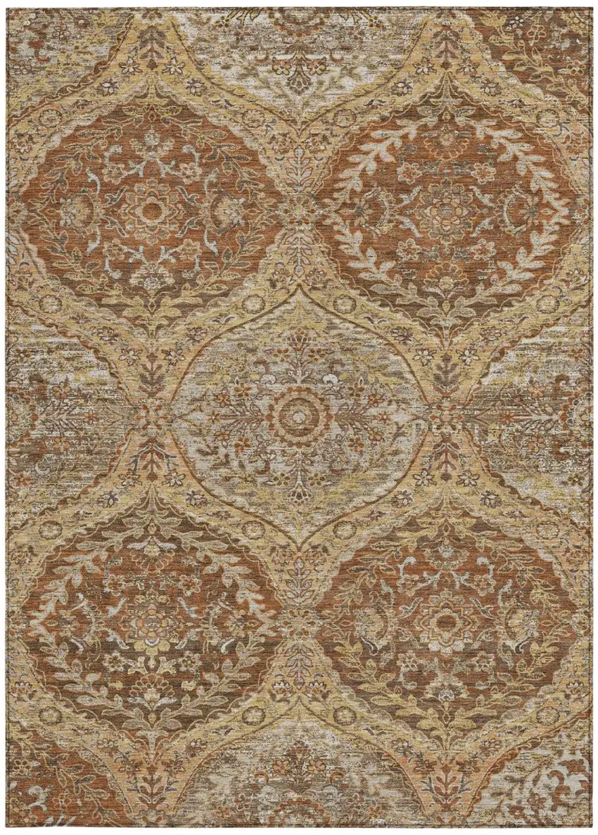Copper And Pink Ogee Washable Indoor Outdoor Area Rug Photo 4