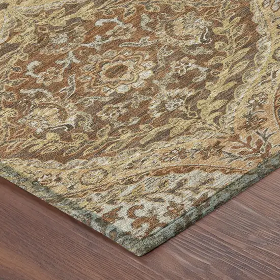 Copper And Pink Ogee Washable Indoor Outdoor Area Rug Photo 5