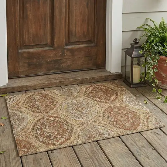 Copper And Pink Ogee Washable Indoor Outdoor Area Rug Photo 1