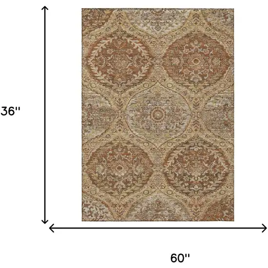 Copper And Pink Ogee Washable Indoor Outdoor Area Rug Photo 7